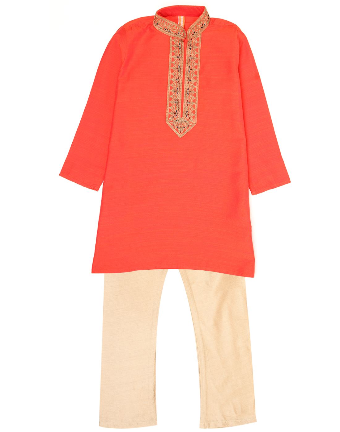 Ethnicity Boys Festive Wear Orange Kurta and Pyjama